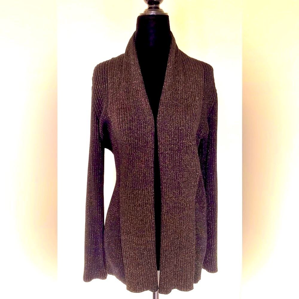 JONES NEW YORK COLLECTION Black Gold Glitter Open Cardigan - Small NWOT